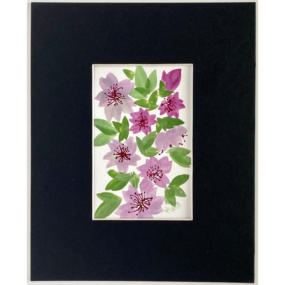 Sakura Spring - Original Wall Art Matted Flower Watercolor Gouache Painting 8x10 - Picture 3 of 5